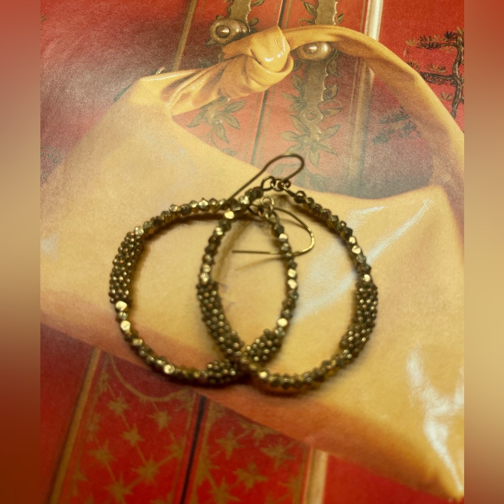 Gold Beaded Hoop Earrings - Women Jewelry
